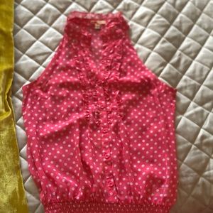 4ever 21 Salmon white polka sleeveless turtleneck